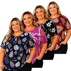 Kit 4 Blusa Plus Size Feminina Blusinha Camiseta Verão Senhora Promoção