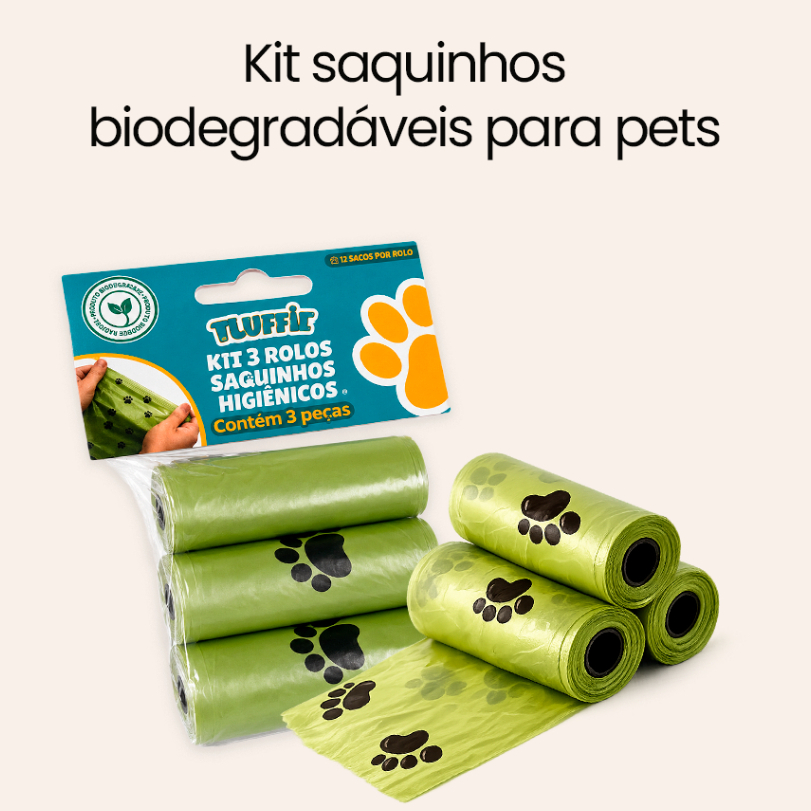 Kit 3 Saquinhos Biodegradáveis para Pets Refil de Saquinhos de Lixo Pet Cata Coco Cata Caca Saco Lixo Pet