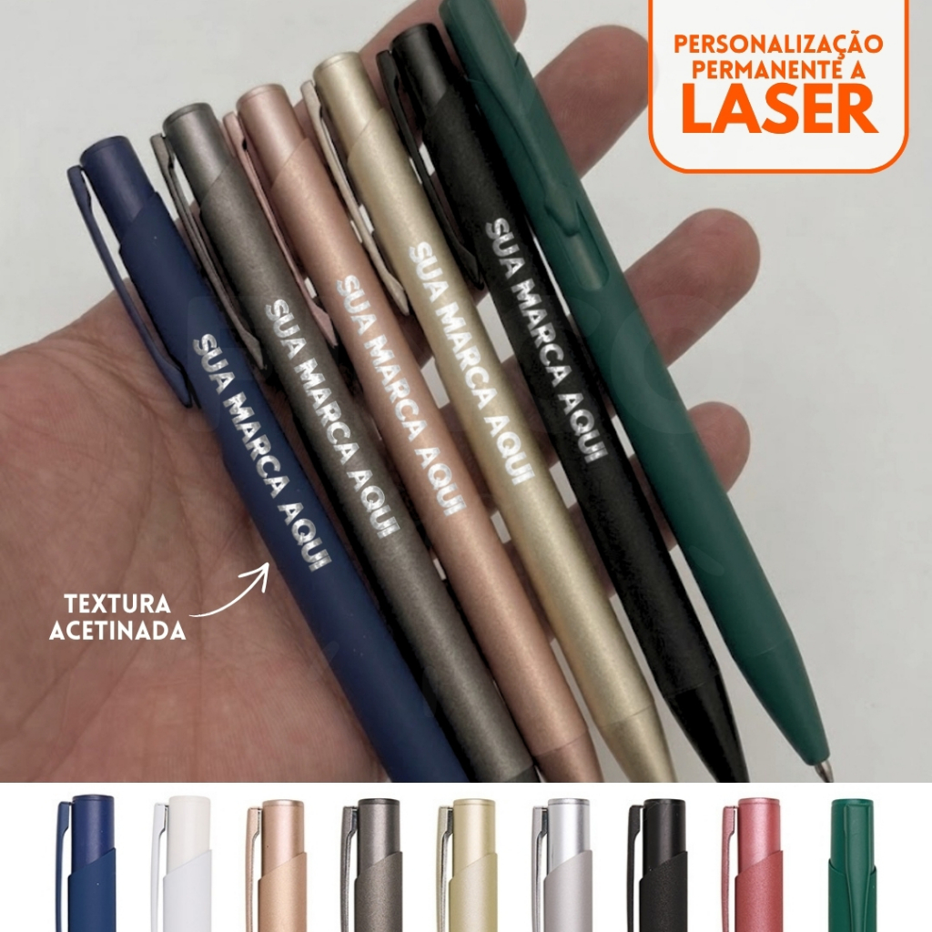30 100 Canetas Premium Metal Monocromáticas Personalizadas a Laser Kit Evento Corporativo