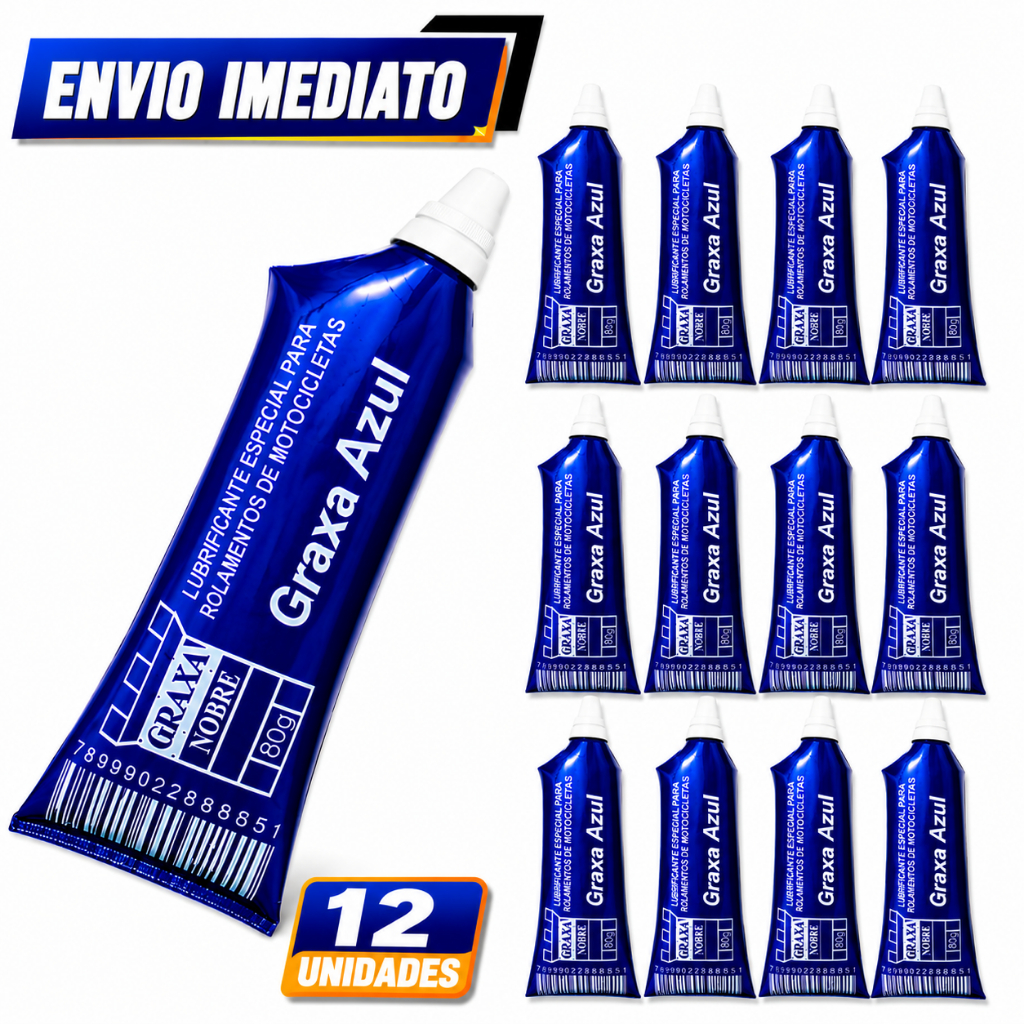 Kit 12 Graxa Azul 80g Alta Performance p/ Rolamentos Moto Eixos Engrenagens