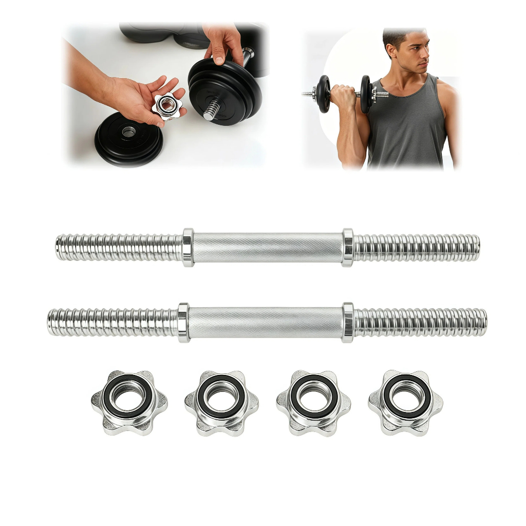 Barra Maciça 40cm kit 2 Para Anilha Com Rosca Rápida Barra Halter Academia Treino Musculação