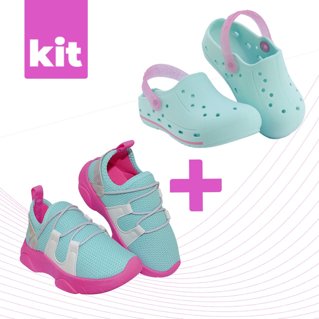 Kit Tênis Infantil + Sandália Injetada Infantil Menina Macio e Confortável