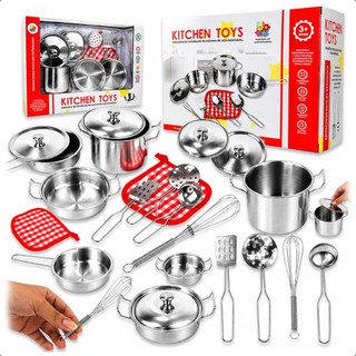 Kit Cozinha Infantil Brinquedo Panelinhas Inox Faz de Conta Completo com Utensílios Menina Menino