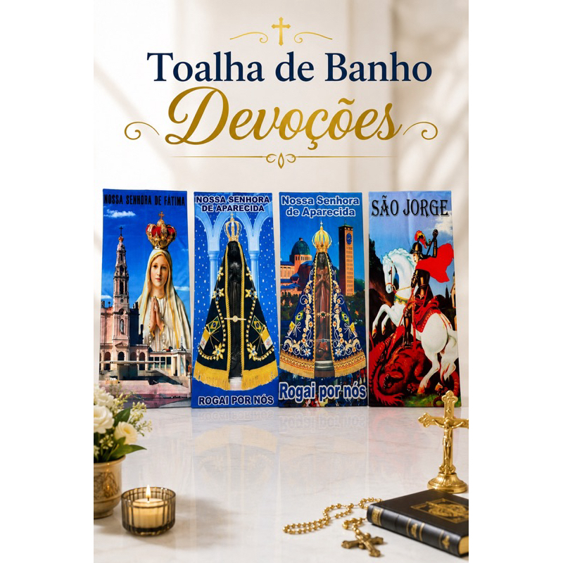 Toalha de Banho Praia Devocoes Catolicas Unissex 70x140cm 70 Algodao 30 Poliester