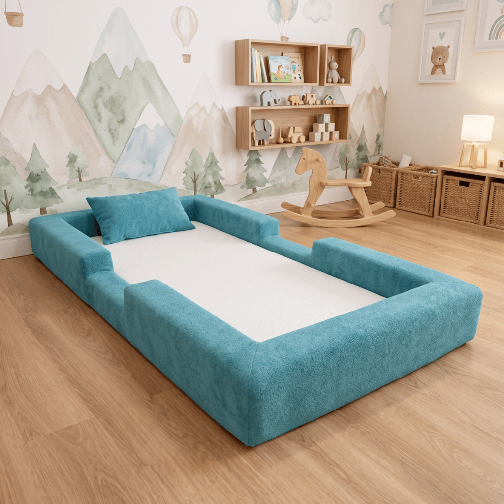 Cama Montessoriana Berço Ninho 100% Espuma Verde Água Keiko