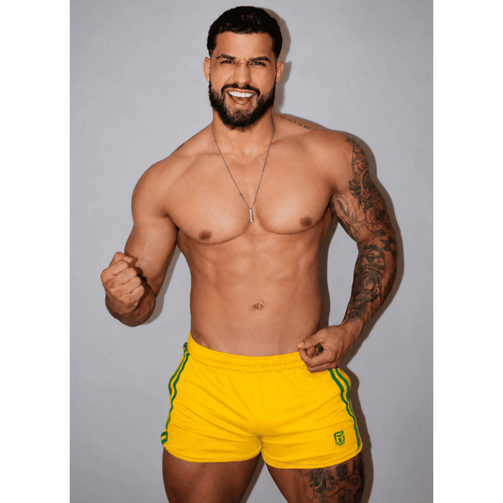 Shorts Power Life Brasil Academia Esportivo Musculação Fitness - Amarelo