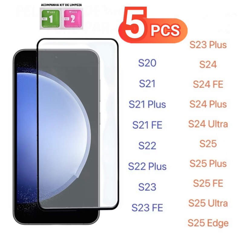 KIT 5PCS Película De Vidro Temperado 3D Para Samsung Galaxy S20 S21 S22 S23 S24 S25 FE Plus Ultra Edge