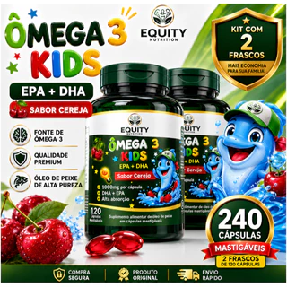 Ômega 3 Kids Peixinho Mastigavél Sabor Cereja 120 Cápsulas DHA EPA Infantil Cérebro Imunidade