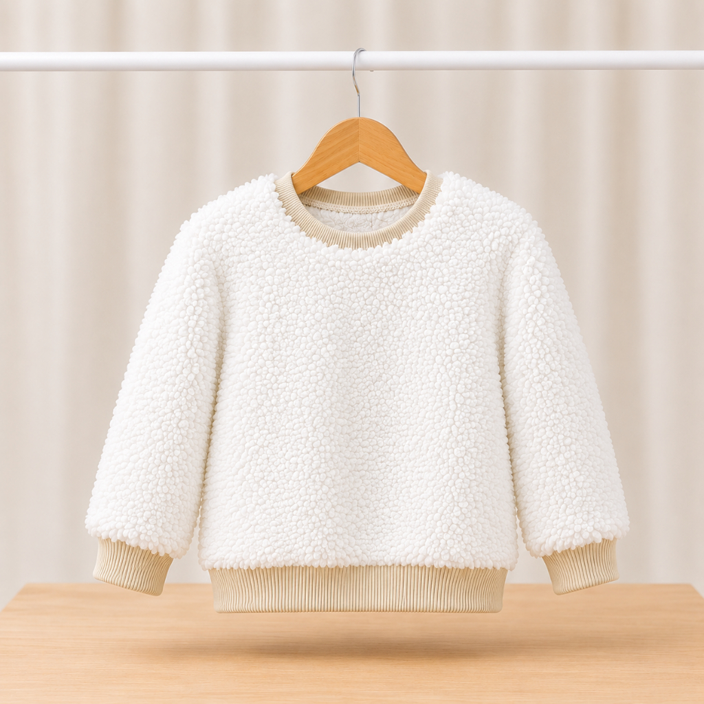 Blusa Infantil Pelúcia Manga Longa Off-white Moda kids**&