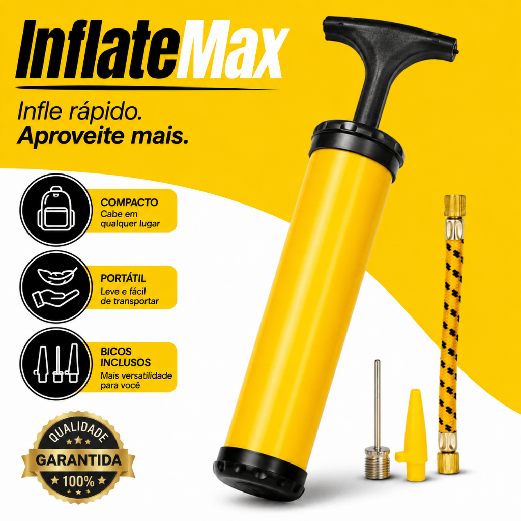 Bomba de encher Manual Portátil 24cm Inflador de Ar Rápido Bicos para Bolas Boias Colchões Infláveis e Brinquedos