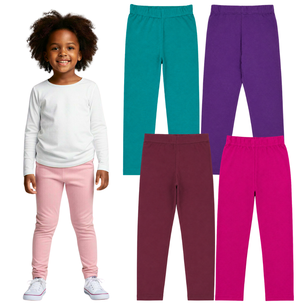 Kit 3 Calça Legging Infantil Menina Lisas Sortidas Meia Estação Escolar