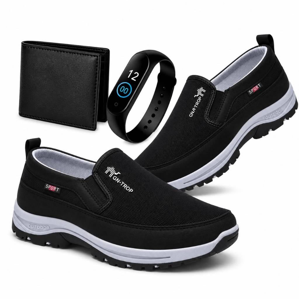 Tenis Sapatilha Masculino Casual Ortopedico Com Solado Leve Antiderrapente Elegante Macio Confort + Carteira e Relogio