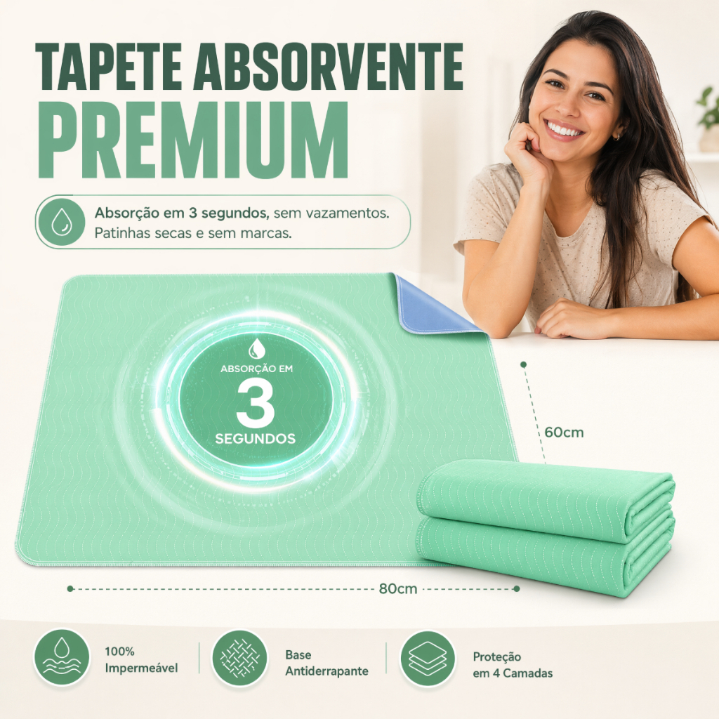 Newpet Tapete Higiênico Lavável para Cachorro 80x60cm Sem Plástico Gotejante Super Absorvente Impermeável Reutilizável