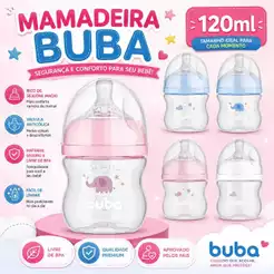 Mamadeira Buba Para Bebes 120 Ml Bico Silicone De Alta Qualidade Conforto Alimentação Tranquila Mamadeira Para Bebe