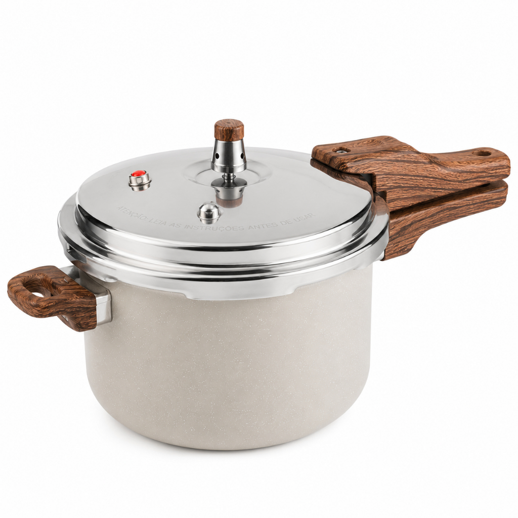 Imagem Panela de Pressão Cerâmica Antiaderente 4,2L Indução Fogão Gás Vitrocerâmico Marmorizado 20cm Não Gruda