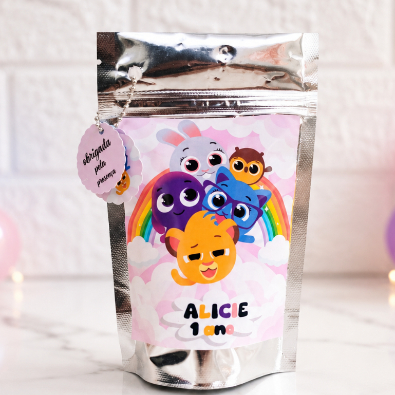 Saquinho Metalizado Ziplock Bolofofos Rosa Personalizado/Lembrancinha de Festa /Aniversário