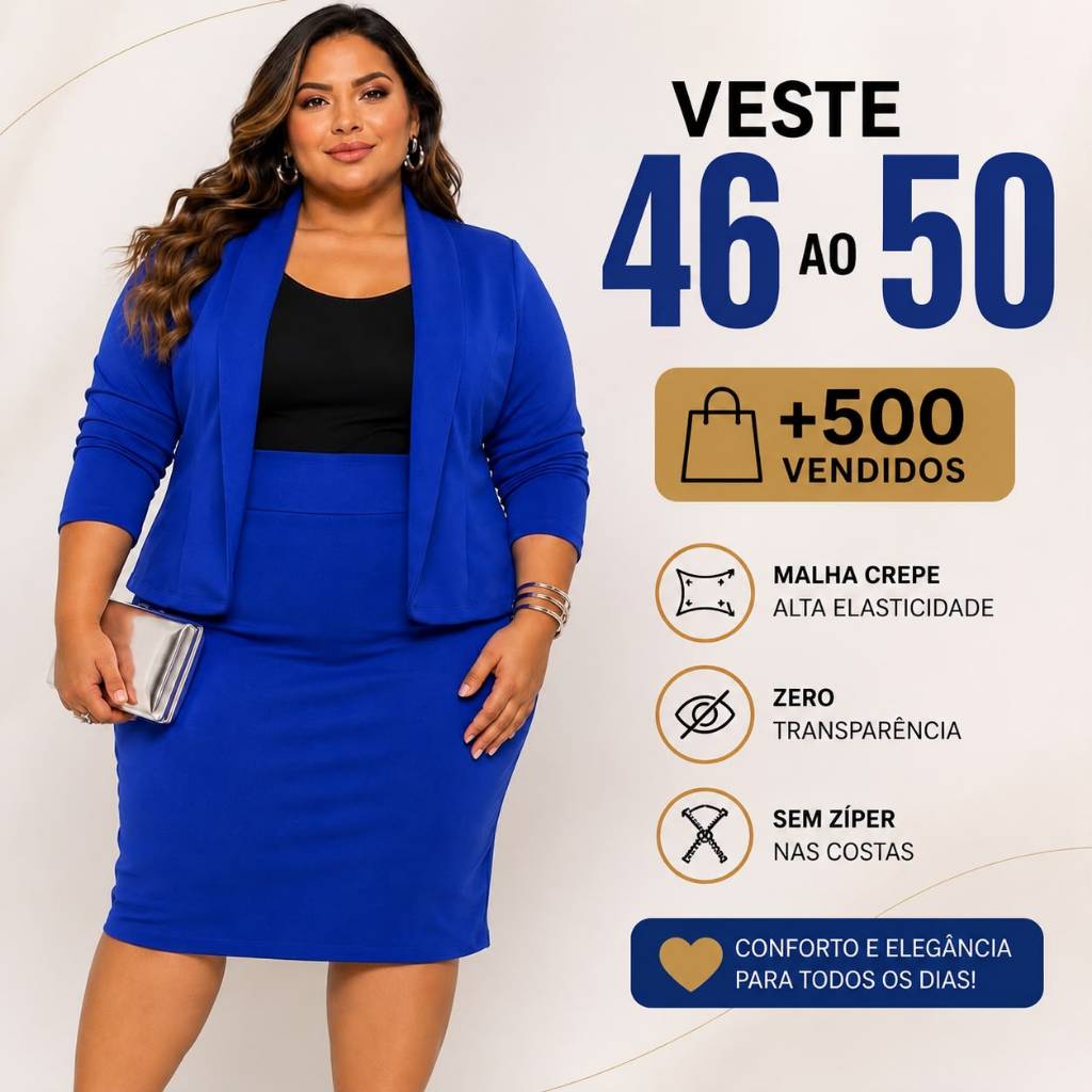 CONJUNTO FEMININO PLUS SIZE MODA EVANGELICA SAIA E BLAZER 2 PECAS MALHA MACIA E CONFORTAVEL
