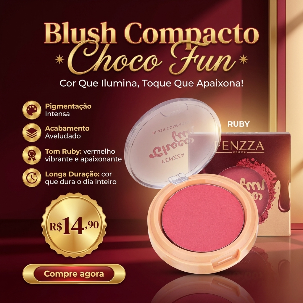 Blush Compacto Fenzza Choco Fun 4 Tons - Pigmentado Longa Duração Original — imagem 2 de 2
