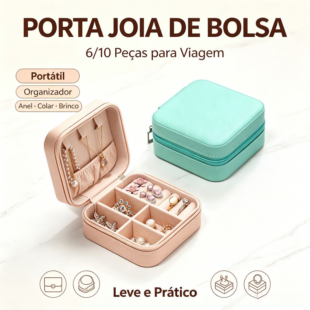6/10 Peças Porta Joia De Bolsa Para Viagem Portátil caixa de armazenamento bolsa anel colar -Q1