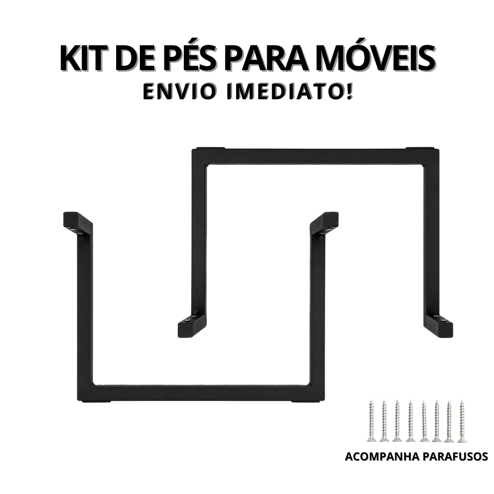 Kit 2 Pés de Ferro em U 30x20cm para Mesa e Móveis | Base Industrial Reforçada Aço Carbono Preto ou Dourado