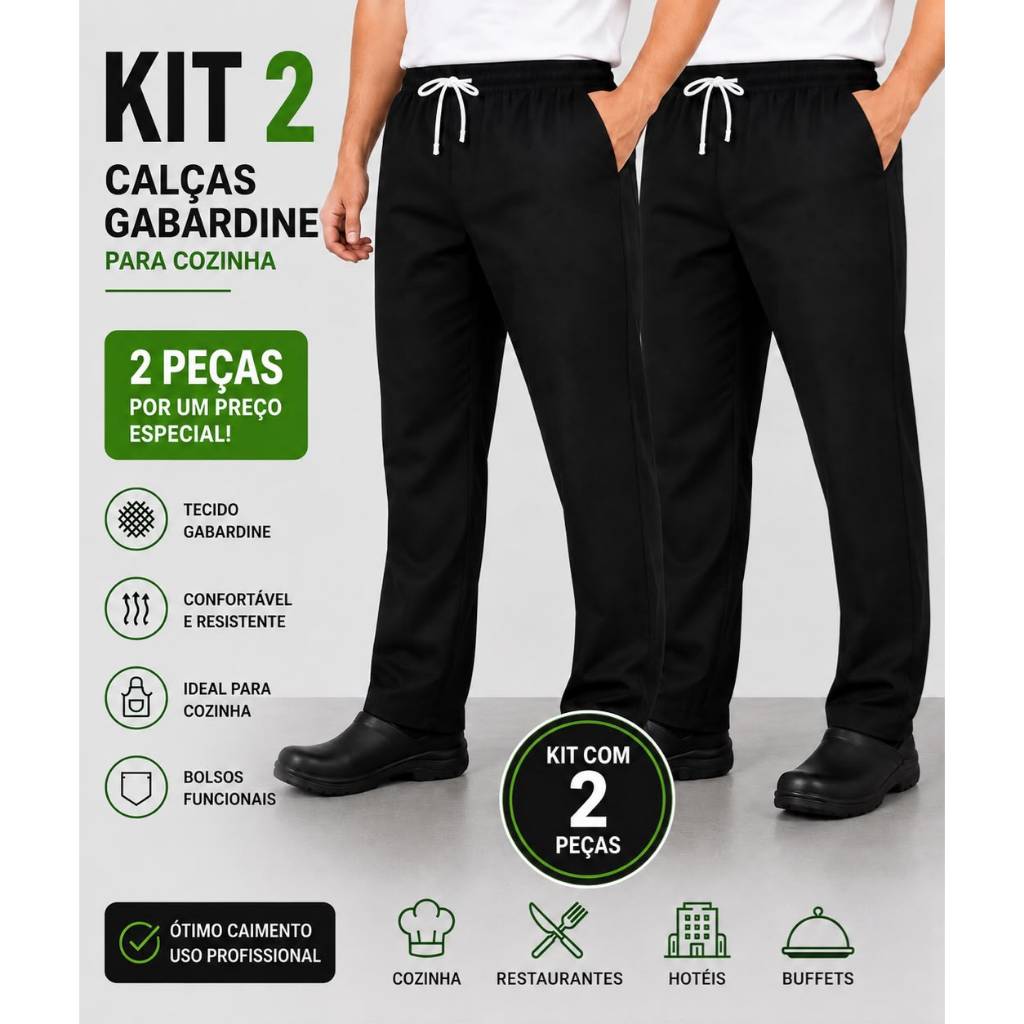 KIT 2 CALÇA GABARDINE UNIFORME TECNICO DO TRABALHO E UNIFORME OPERACIONAL COM MEGA REFORÇO ENTRE AS PERNAS
