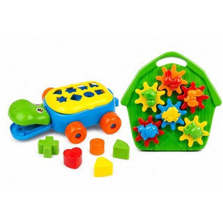 Kit Educativo Infantil menino 2 em 1 Hipopótamo de Encaixar + Fazendinha Divertida Pedagógico Coordenação Motora