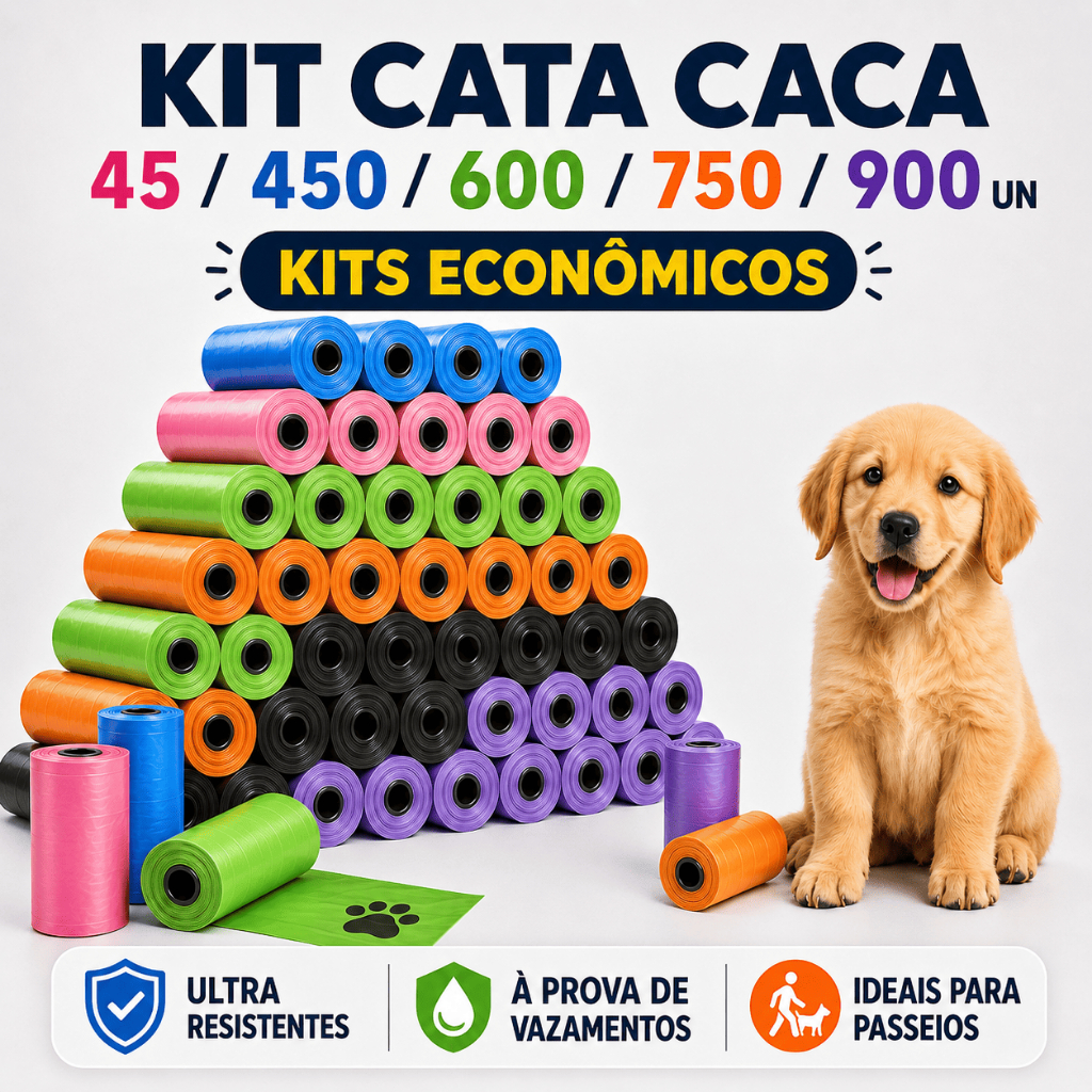 Kits Cata Caca 45/450/600/750/900 Refil de Sacos Higiênicos Ultra Resistentes para Cachorros e Gatos