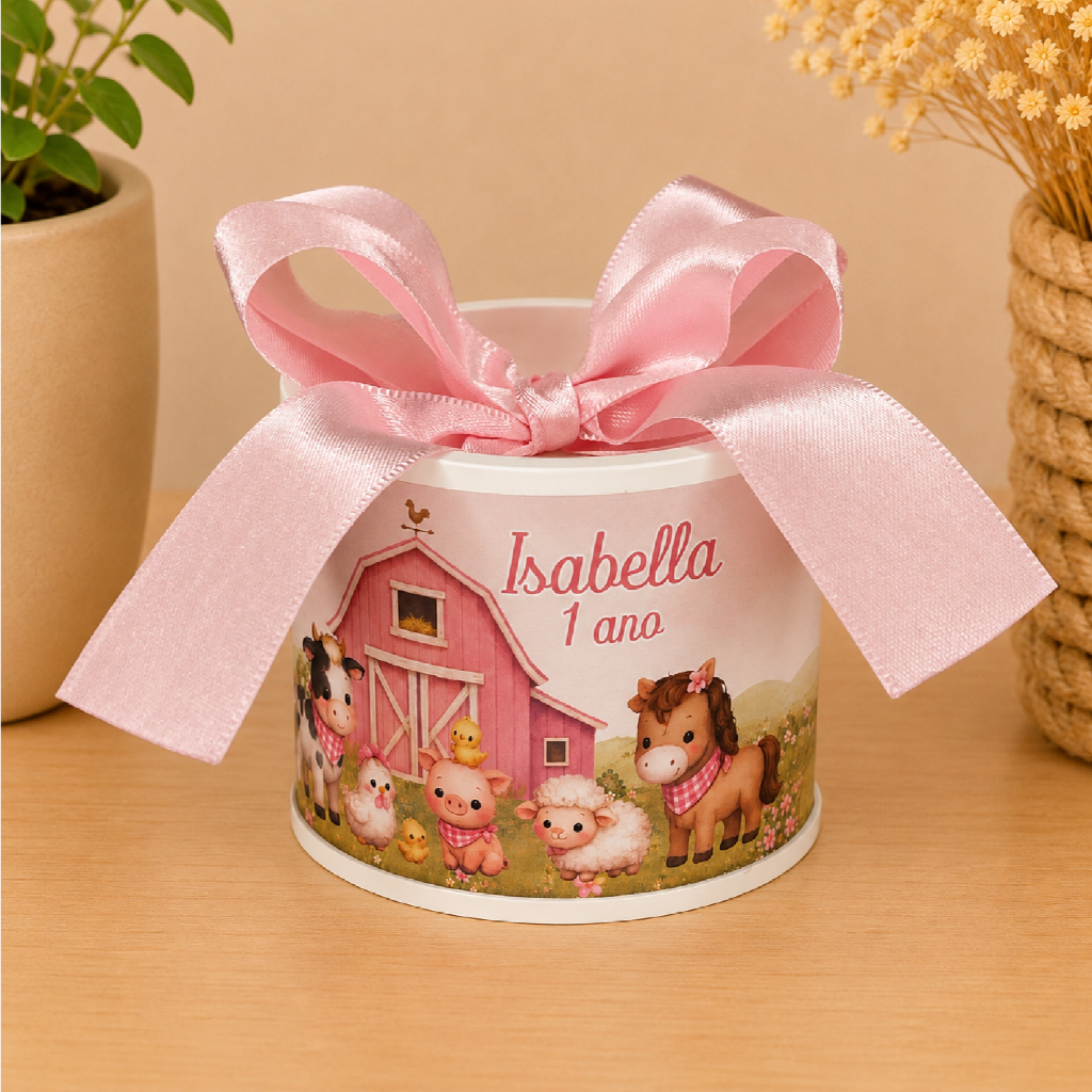 Kit Mini Tubolata Tema Fazendinha Menina personalizadas I Lembrancinha | aniversário | 5x6 Tampa de Plástico branca