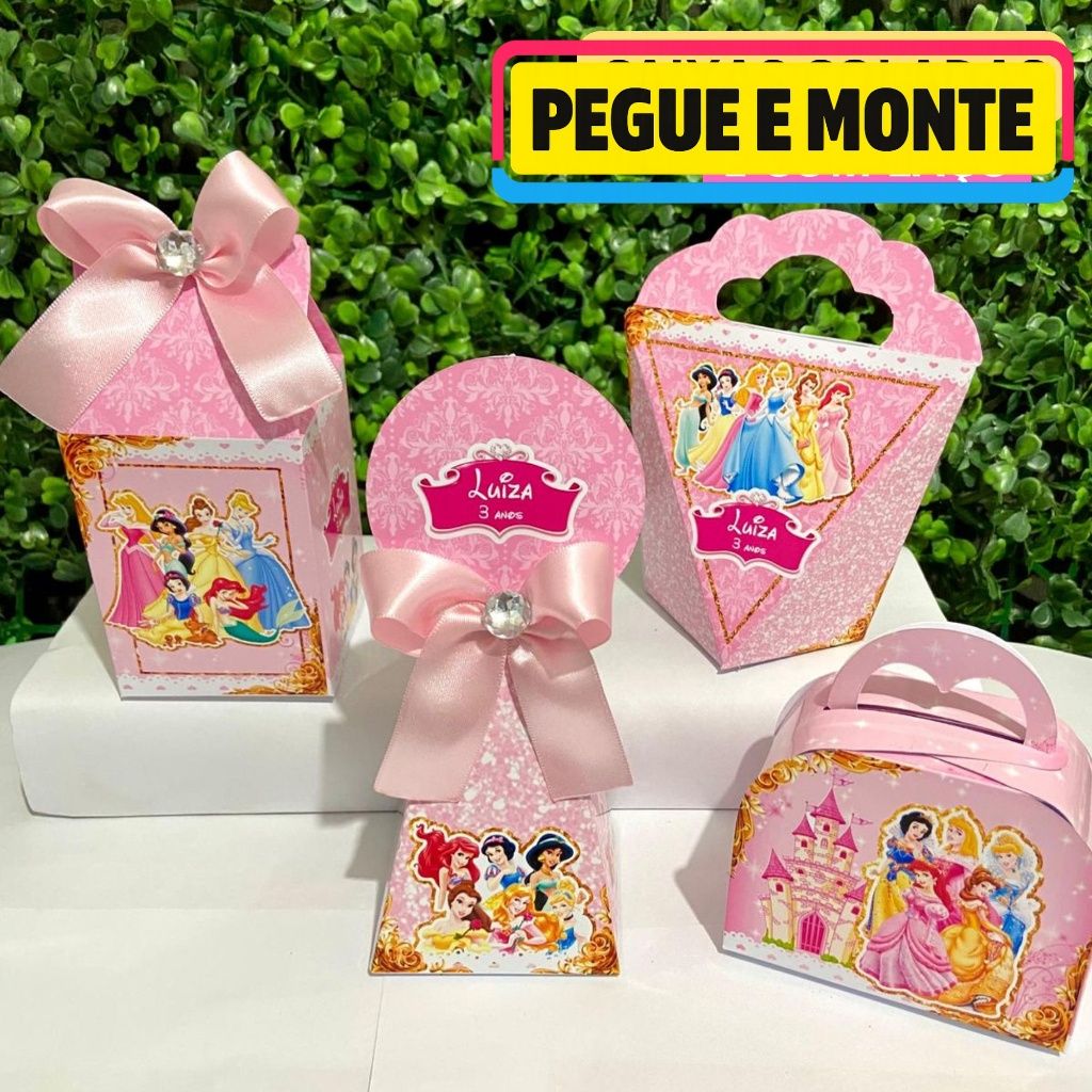 Kit Caixas Personalizadas AS PRINCESAS Lembrancinhas Festa Infantil Aniversário Desmontadas
