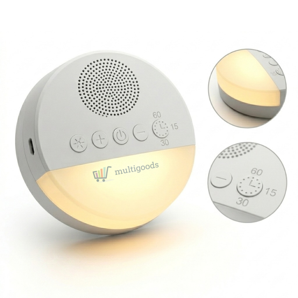 Imagem Máquina de Ruído Branco para Bebê com 20 Sons Relaxantes, Luz Noturna, Timer 15/30/60 Min, USB Recarregável Portátil