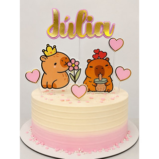 Kit Topo de Bolo Capivara Menina Personalizado com Nome | Festa Infantil