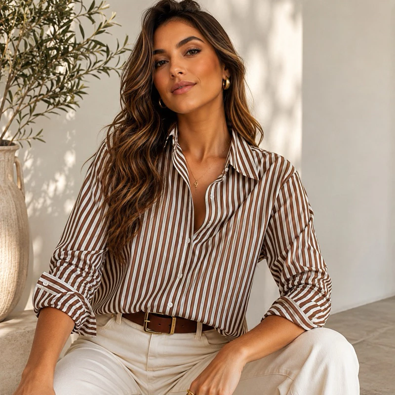 Camisa Social Feminina Listrada Crepe Premium | P ao GG - Blusa Elegante e Confortável — imagem 1