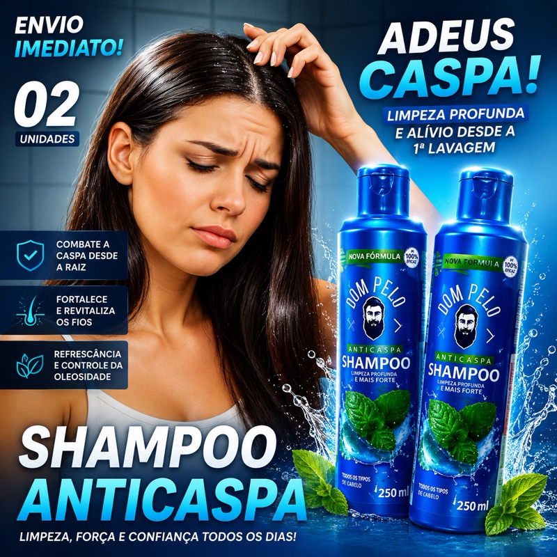 Kit com 2 Shampoos Anticaspa Dom Pelo