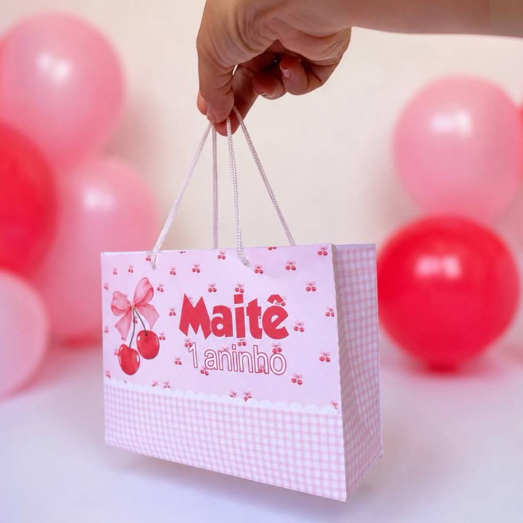 Sacolinha Personalizada Tema Cerejinha Cereja | Lembrancinha Festa Infantil | Aniversario