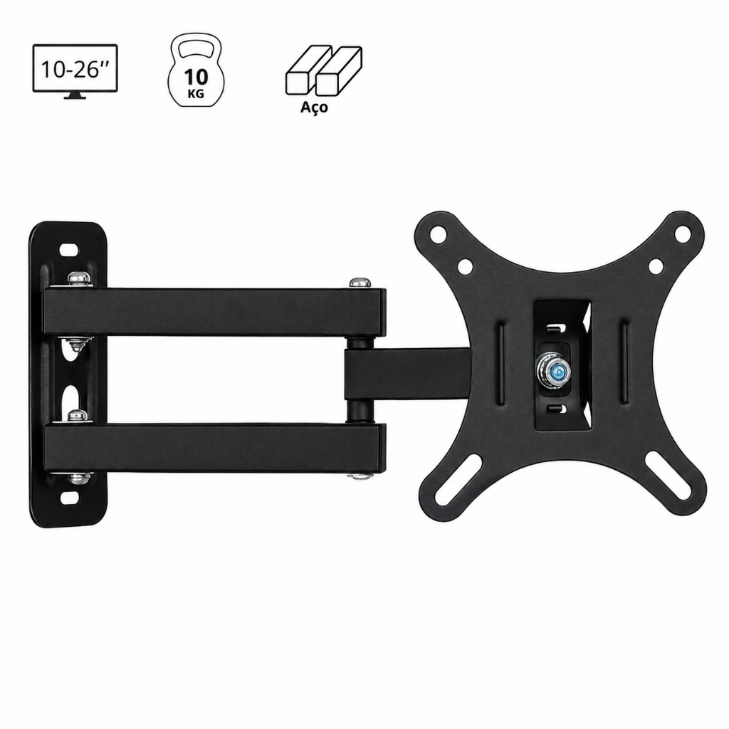 Suporte TV Monitor Articulado Giratório Metálico LED LCD 10-26 Polegadas Reforçado e Ajustável