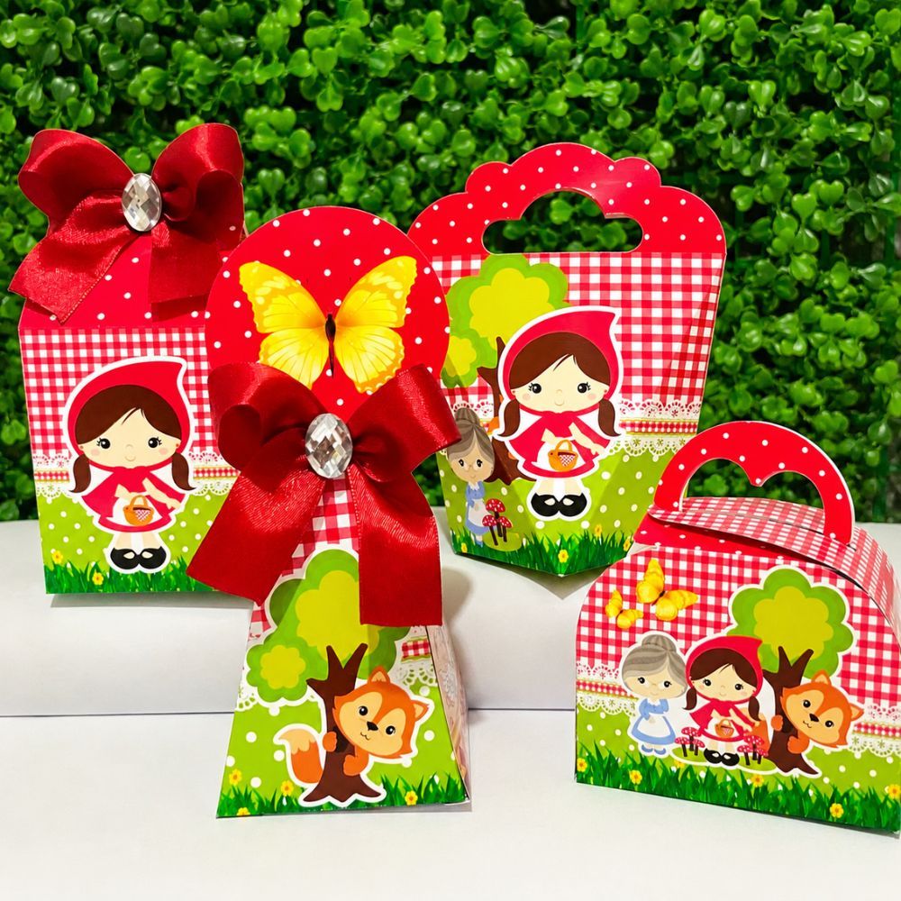 Kit Caixas Personalizadas CHAPEUZINHO VERMELHO Lembrancinhas Passáros Festa Infantil  Aniversário Desmontadas