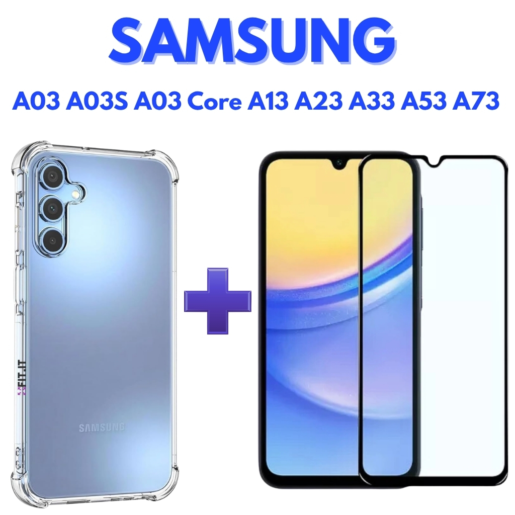 🚀 Kit Capa Transparente Anti Impacto + Película de Vidro 3D Samsung A03 A03s A03 Core A13 A23 A33 A53 A73