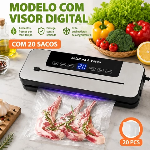 Seladora A Vácuo Selo Seco/úmido 6 Modos Com Cortador E 20 Sacos 30cm