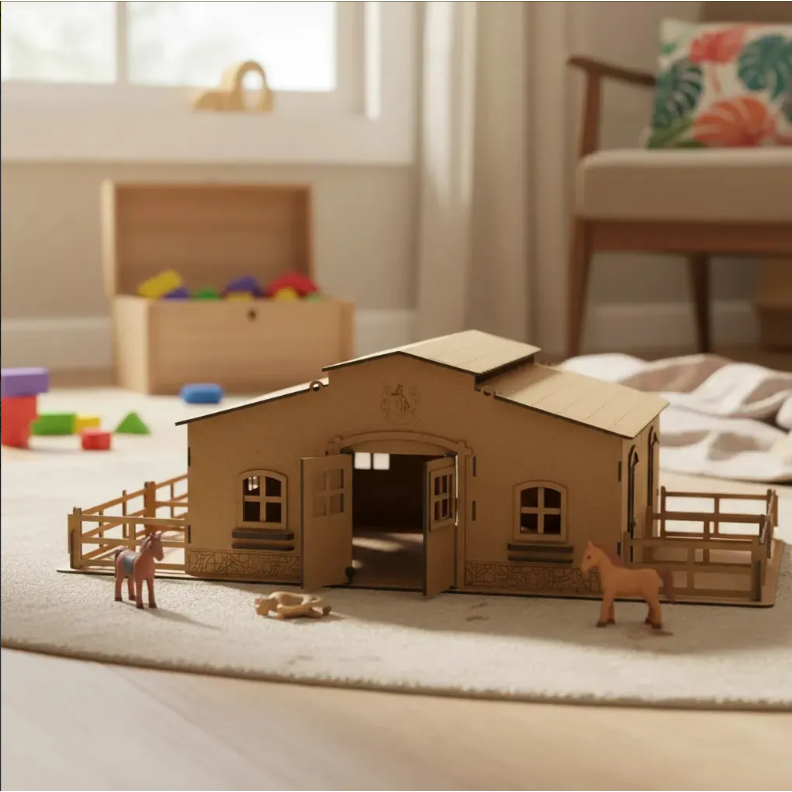 Mini Estábulo Em MDF Cru Fazendinha Infantil Brinquedo Educativo MDF Criativa
