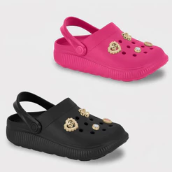 Babuche Clog Molekinha Infantil Menina Confortável com Apliques