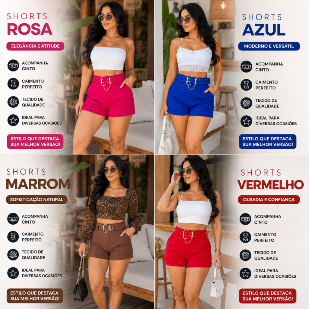 Short Feminino Com Cinto Tecido Premium Neoprene com Lycra e Bolsos Envio Imediato !!! — imagem 2 de 2