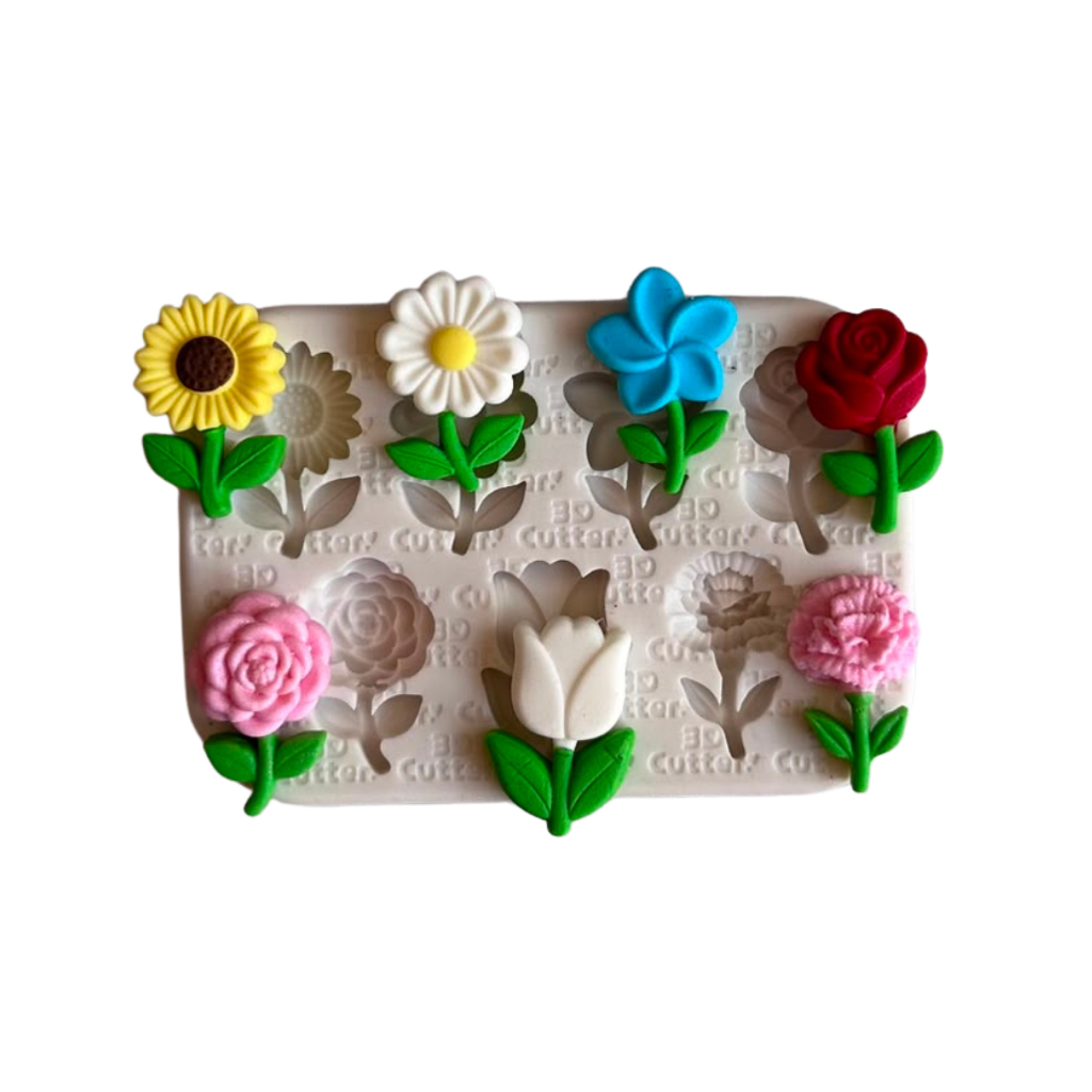 Molde de Silicone para apliques de Artesanato - Flores com Talo