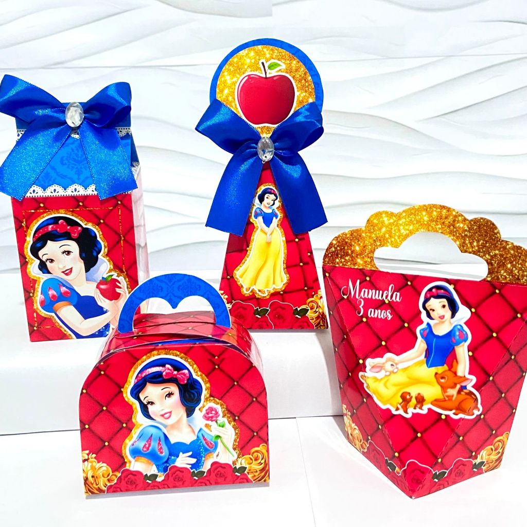 Kit Caixas Personalizadas BRANCA DE NEVE Lembrancinhas Festa Infantil Aniversário Desmontadas