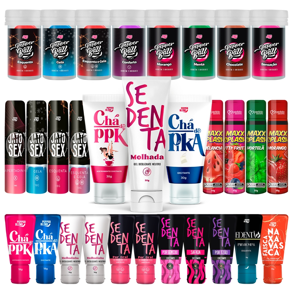 Kit SexShop 30 Produtos Sedenta Chá de PPK Pika Gel Excitante Feminino Masculino Bolinhas Aromáticas
