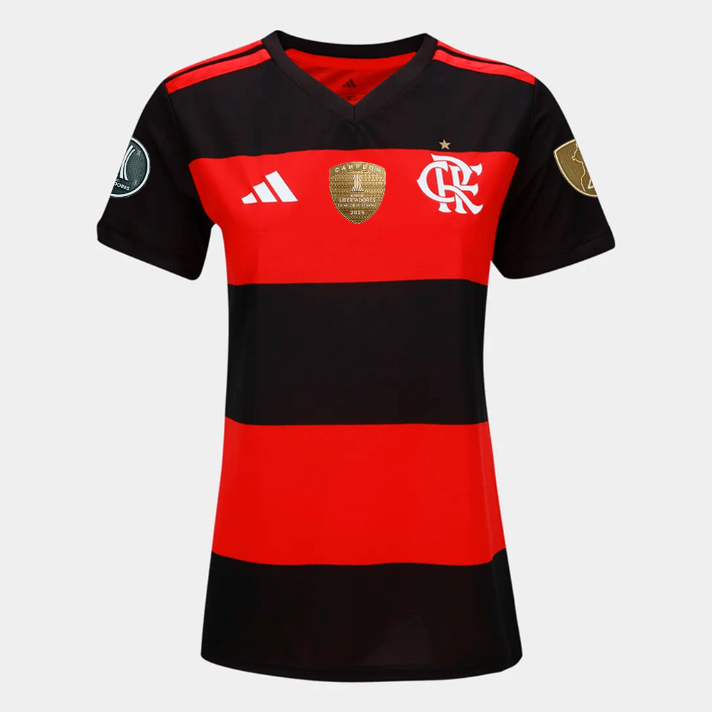 Manto Flamengo Feminina Fan Jogo 1 Adidas 2026 + Kit Patchs CAMPÉON Libertadores 25