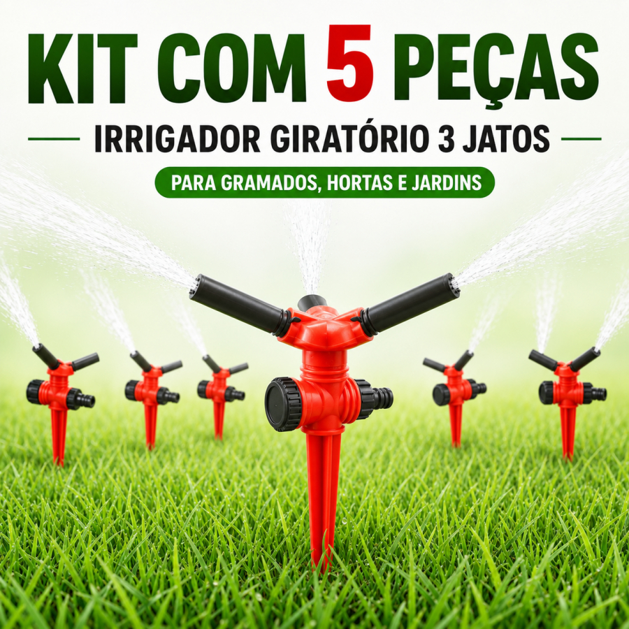 Kit 5 Irrigador de Jardim Giratório Force Line com 3 Jatos – Ideal para Regar Gramados, Hortas e Jardins com Facilidade