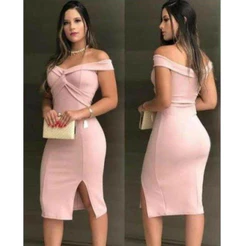 Vestido Midi Feminino Soltinho Elegante De Festa Casamento Roupa Feminina Chique Ombro a Ombro