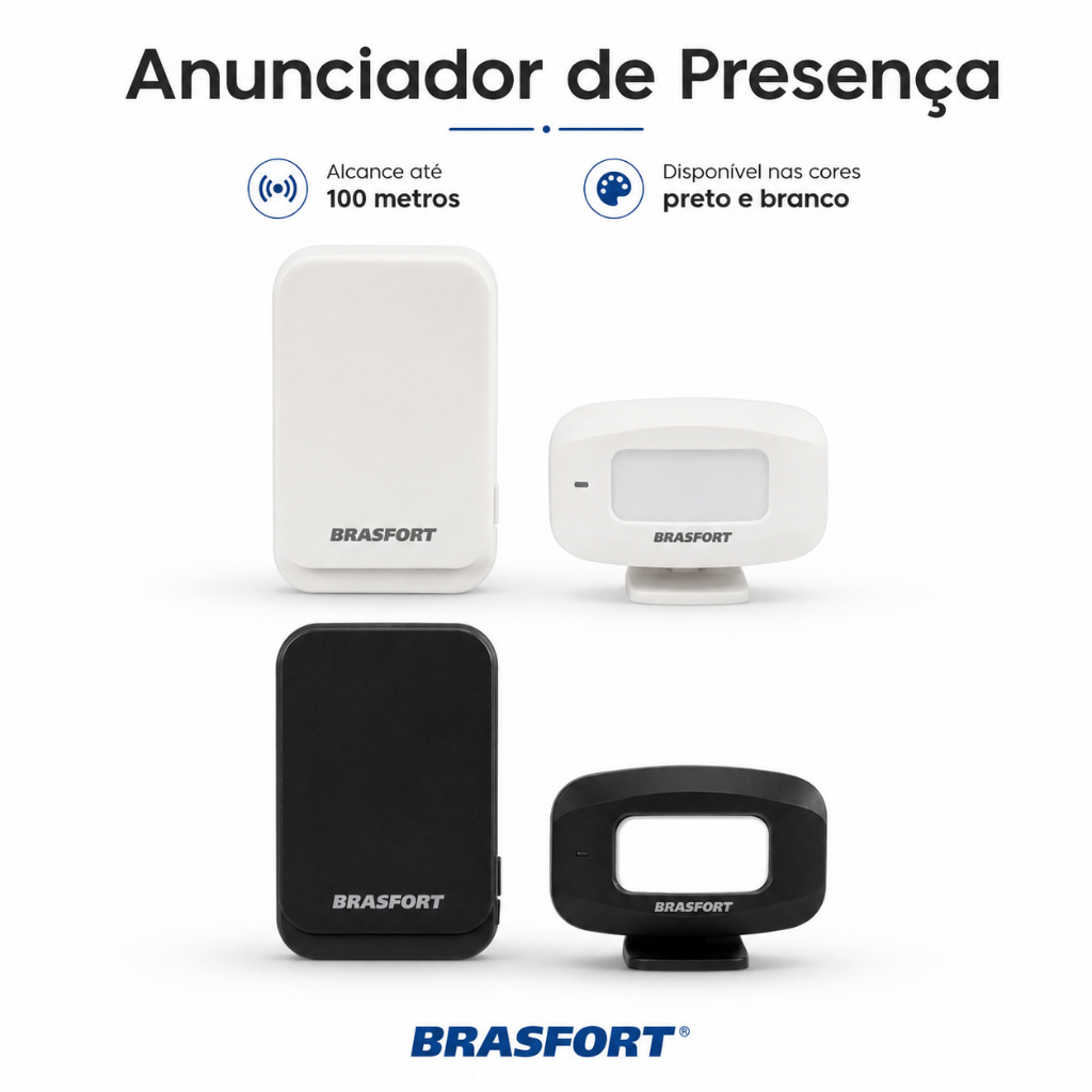 Anunciador de Presença com Sensor 52 Tons Alcance 100 m Preto ou Branco Brasfort