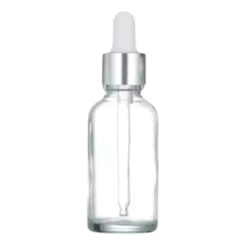 10 Frascos Transp. Conta-gotas Prateado Bulbo Branco - 30ml
