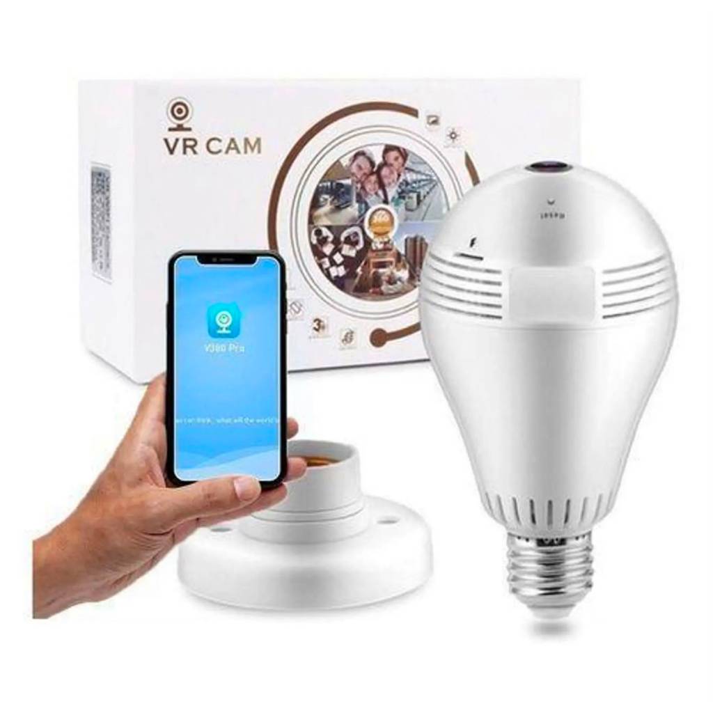 Lâmpada Câmera Visão 360 Graus Acesso Remoto pelo Celular/ V380